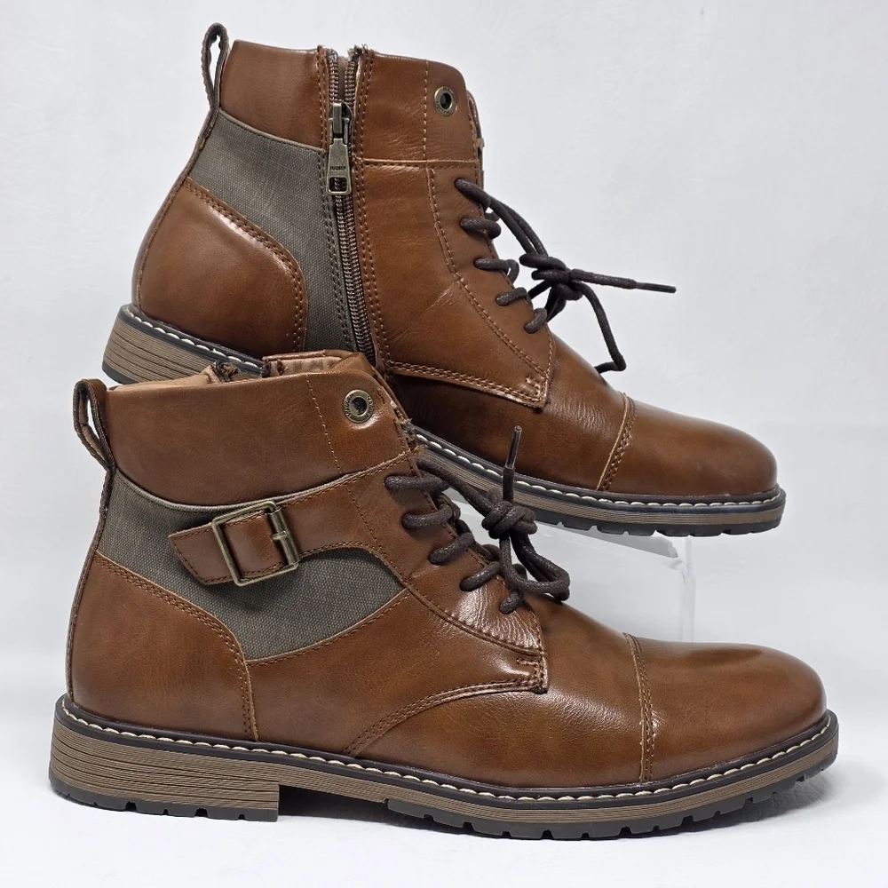 Madden Men's Combat Lace Up Boots Size Zipper Brown Size 9.5 New